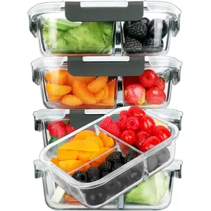 [5-Pack, 36 oz] Glass eal Prep Containers 3 Copartent with , Glass Lunch Containers, Prep Lunch Box,Bento Box,icrowave, Oven, Freezer, Dishwasher (4.5 Cups)