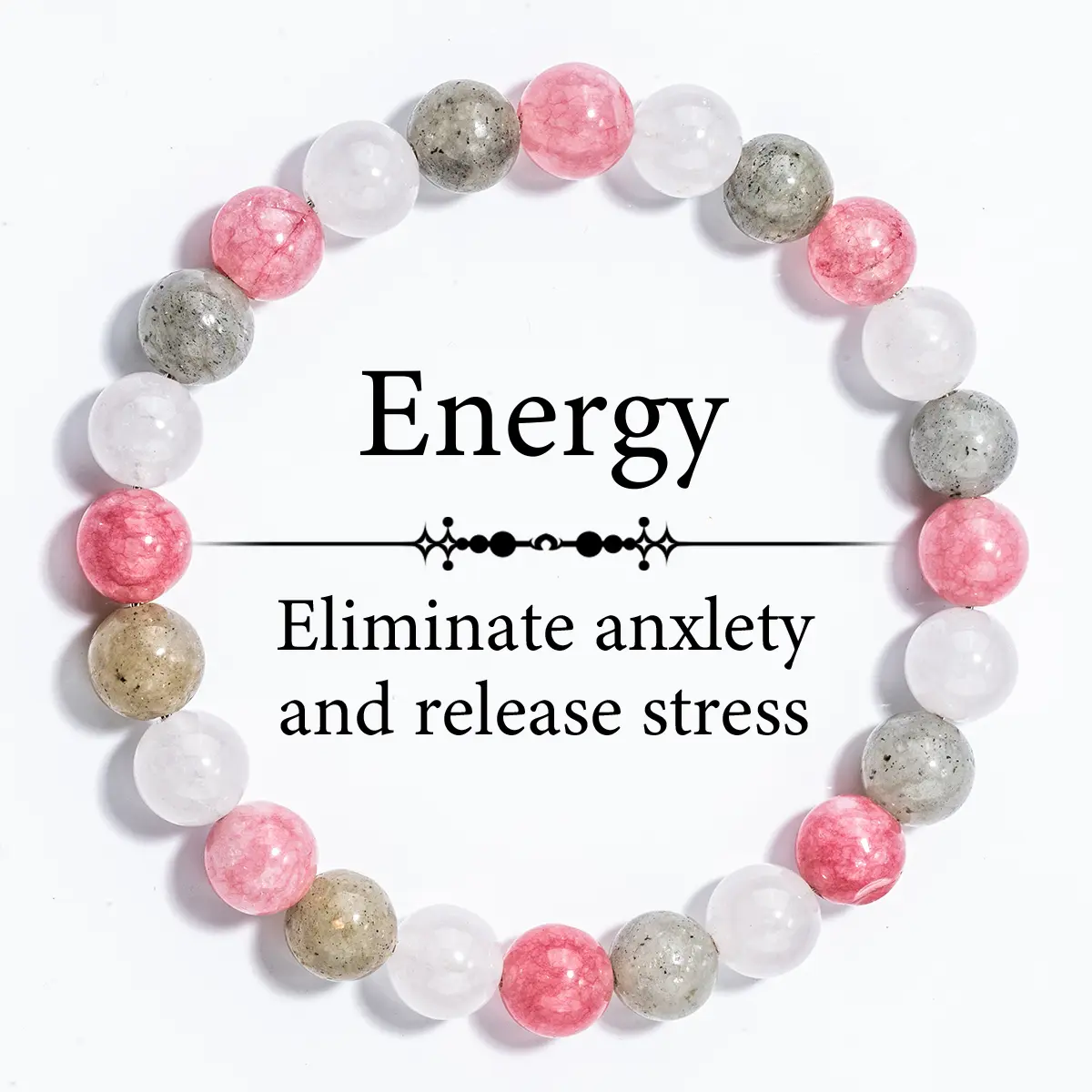 White Crystal Beaded Bracelet for Stress Relief & Emotional Balance, Elegant Unisex Spiritual Protection Jewelry for Meditation