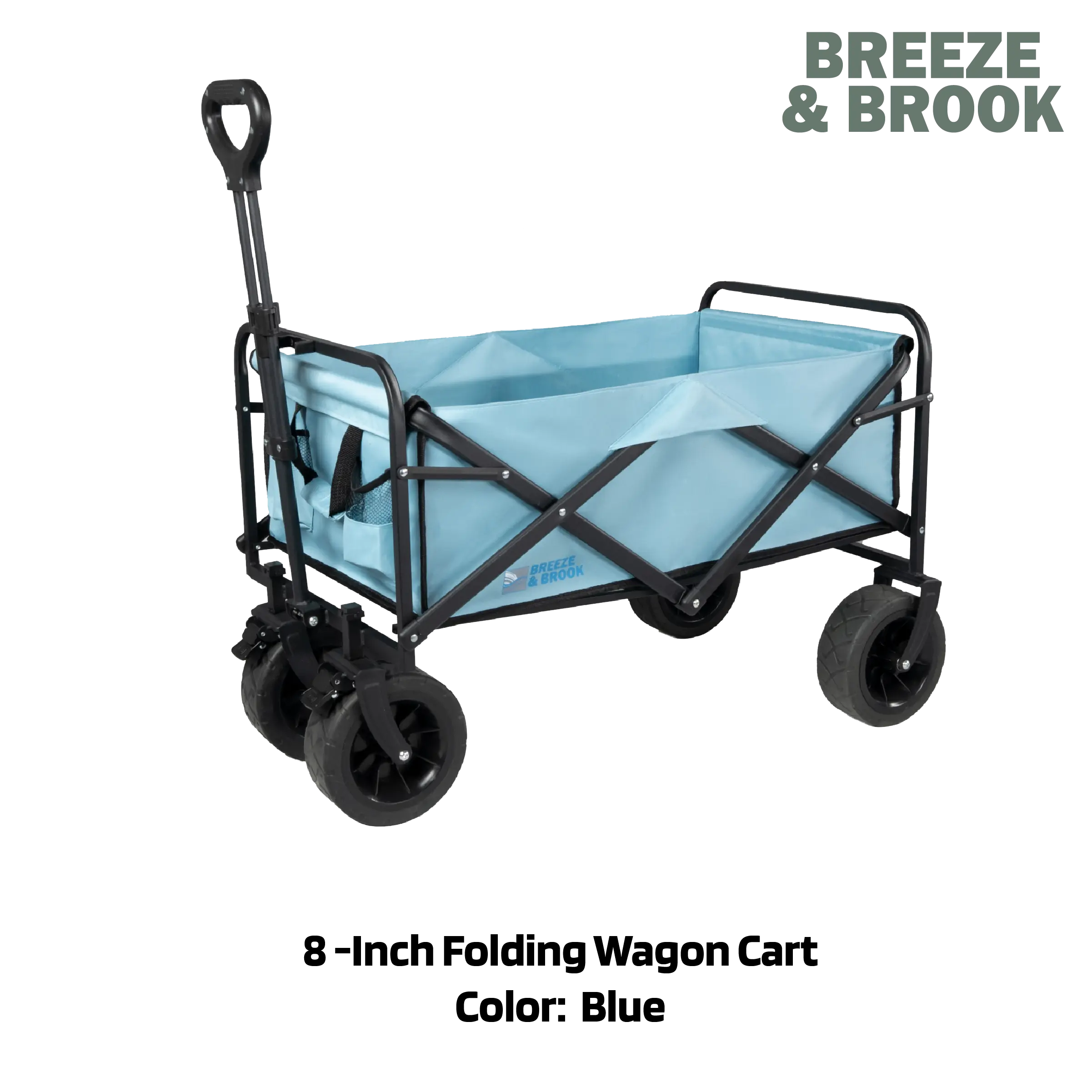 Breeze&Brook 440 LBS collapsible foldable cart, heavy duty utility portable wagon with double built-in brake all-terrian big wheels for outdoor,beach, camping, lawn, sports, durable utility cart with optional roll-up table top
