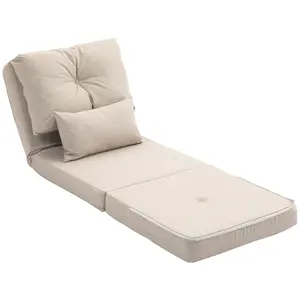 Beige Convertible Floor Chair - Upholstered Folding Couch Bed with Adjustable Multi-Angle Backrest, Soft Foam Padding, Durable Fabric Cover, Ideal for Living Room Lounging, Gaming Setups