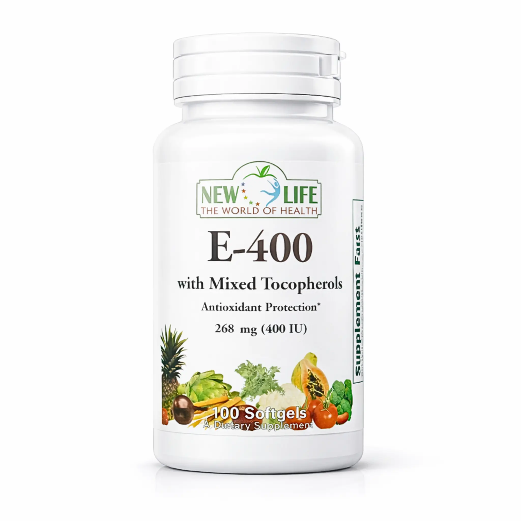 New Life E-400 Vitamin E-400 IU Mixed Tocopherols 100 Softgels (100 pcs), 268mg GMO-Free Dietary Supplement, Antioxidant Protection for Immune Support & Skin Care Health