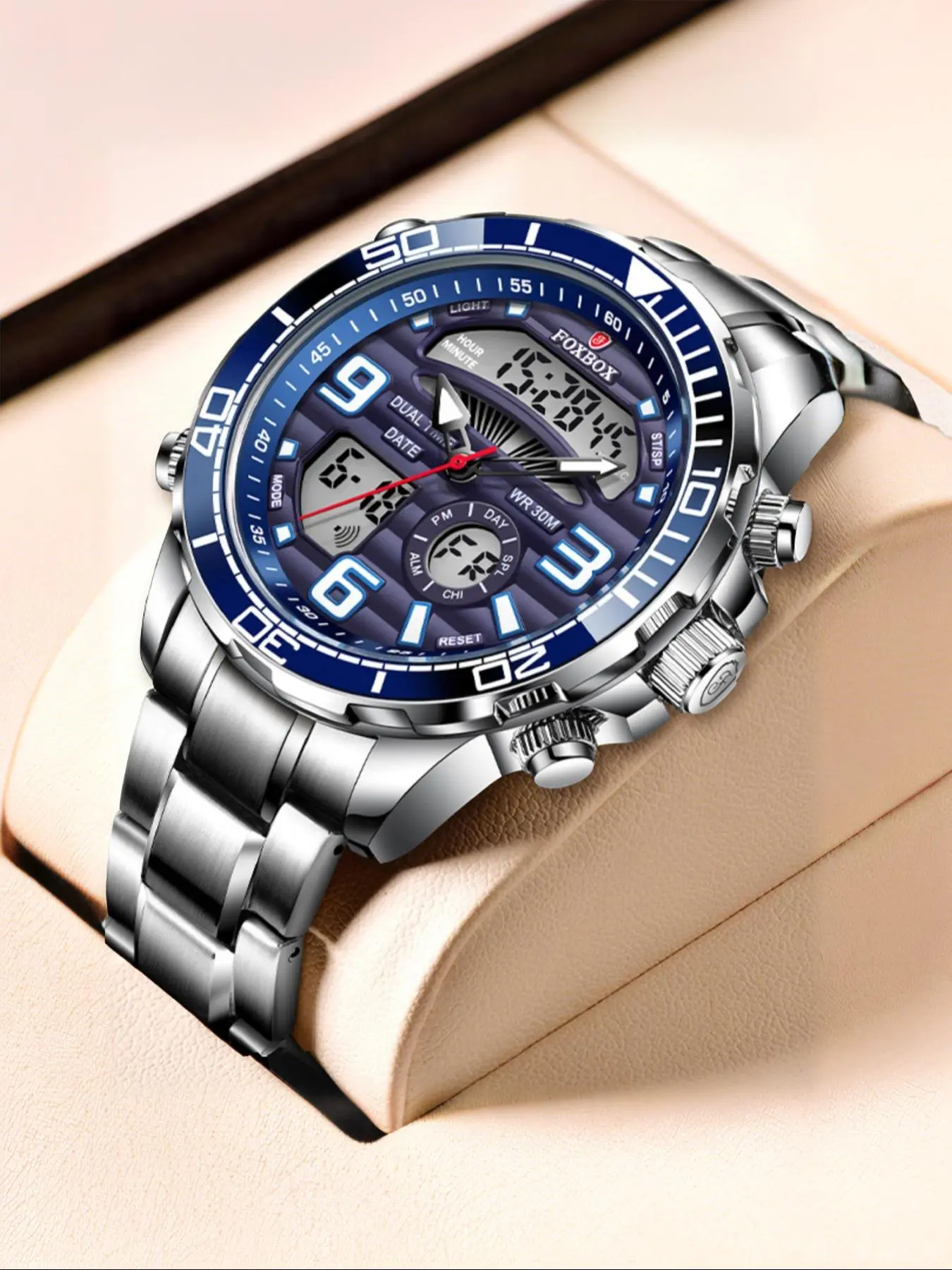 Men's Classic Business Digital Quartz Watch, Business Fashion Watches, Stainless Steel Watch, Round Dial Analog-digital Watch with Luminous Dial, Waterproof Watch with Date Display Function, Perfect Gift for Men, with Box