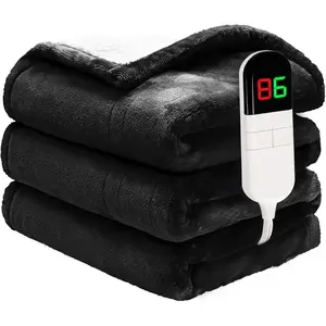 Heated Throw Blanket 50"x60" -  Cosy Soft Electric Blanket with 6 Heating Levels,Fast Heating Flannel Sherpa Blanket for Bed & Couch - Auto Shut Off/Machine Washable (Black)