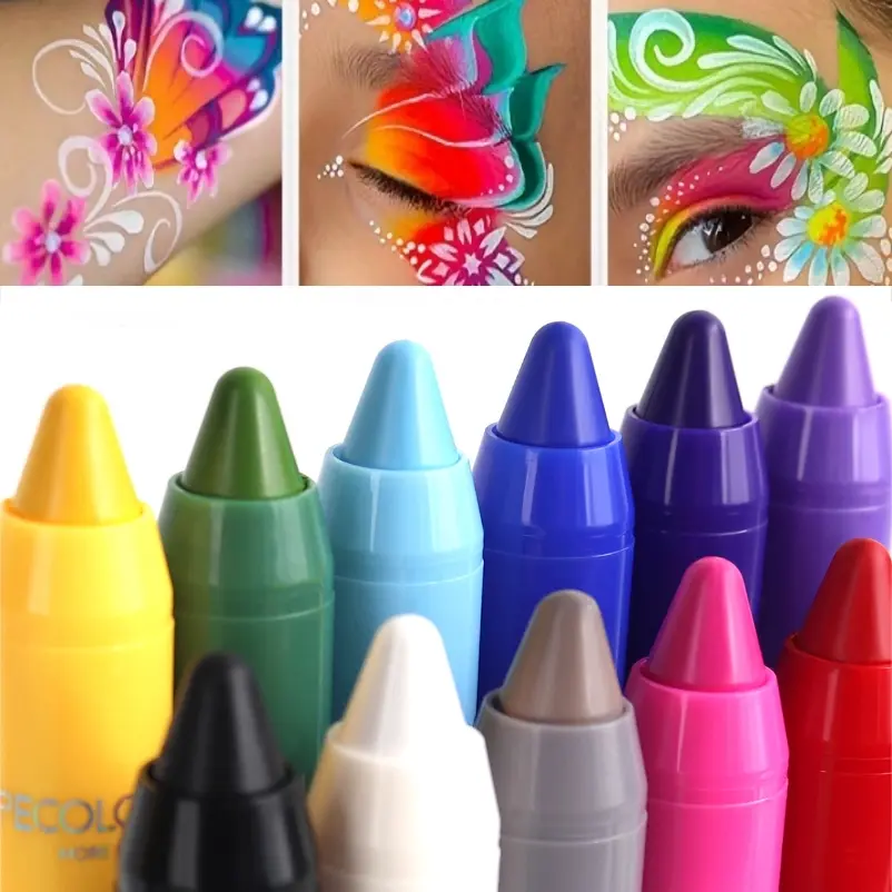 12PCS/SET Colorful Face and Body Paint Sticks, Rainbow Graffiti Crayon Human Face Paint Stick Makeup, Long-lasting & Waterproof, Creates Various Makeup Looks