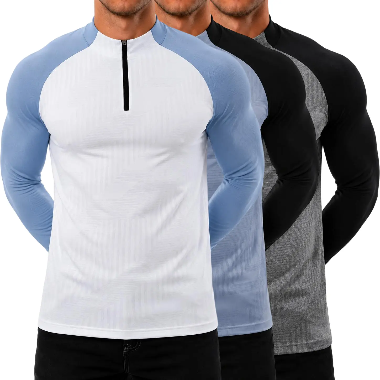 Men’s high-quality quarter-zip athletic shirt with mock neck and raglan sleeves, muscle fit, quick-dry breathable workout gym tee for running and training, performance activewear top