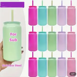 -5 pack of stainless steel 16 oz can. great for sublimation or uvdtf wraps use. Include matching lid and straw, Drinkware