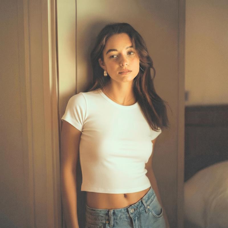 PUBLIC VEIL Women's Cotton Blend Cropped Baby Tee Classic crew neckline, short sleeves, and slightly cropped cut