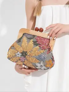 Vintage exquisite artistic style practical texture handbag, niche personality fashionable elegant atmosphere single shoulder crossbody bag, with embroidery and sequin decoration, chain shoulder strap design, Fashionable Bohemian Bag, Handheld Bag Purse