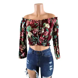 Laila Floral Top - Women's Bohemian Blouse & Shirt - Crop off the shoulder gypsy Long Sleeve Womenswear Rayon Womenswear Rayon