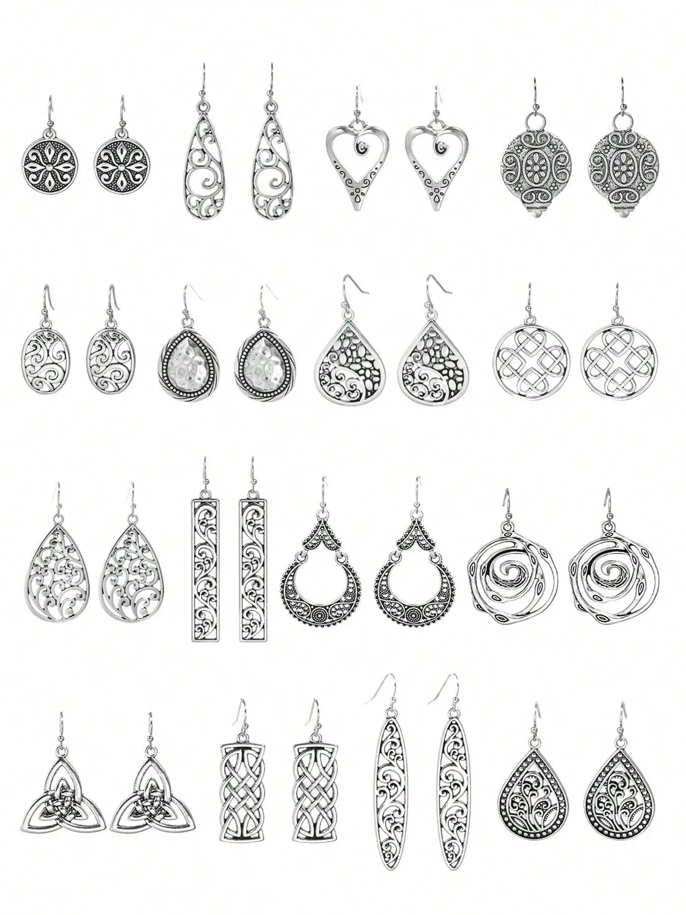Trendy All-match Vintage Style Design Drop Earrings, Boho Style Dangle Earrings (16 Pairs), Retro Style Earrings for Women, Fashion Jewelry for Party, Daily Clothing Decor
