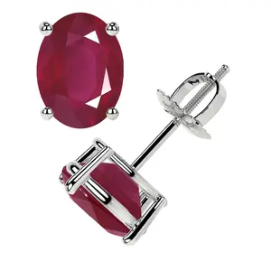 Classic Four Prong Oval Cut Ruby Stud Earrings (6.70cttw)- ERB002-10X8-A