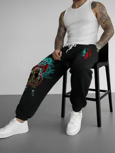 Anime Print Casual Pants, Men's Heavyweight Jogger Pants with Drawstring Waist, Women's Stylish Fitness Trousers, All Seasons