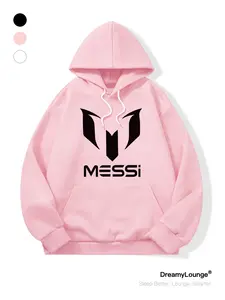 Men's Messi Graphic Print Long Sleeve Fitted Hoodie, Casual Sporty Hooded Sweatshirt, Home Wear, Daily Outdoor Clothing, Street Style, All Seasons, Graphic Hoodies