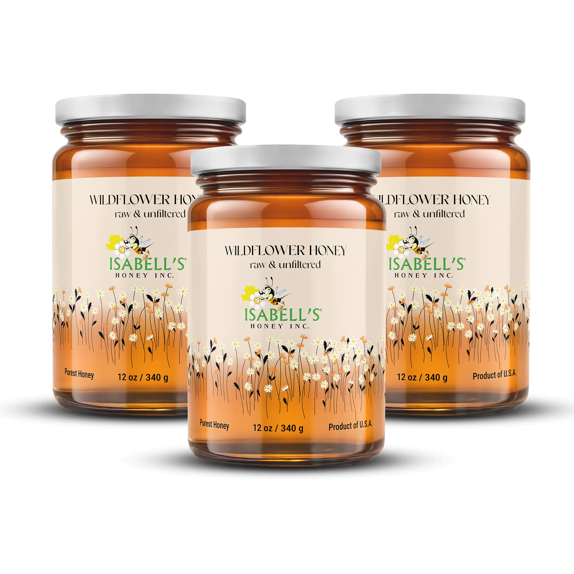 3 Packs of Wildflower Honey - 100% Natural Honey (12 Oz Each)