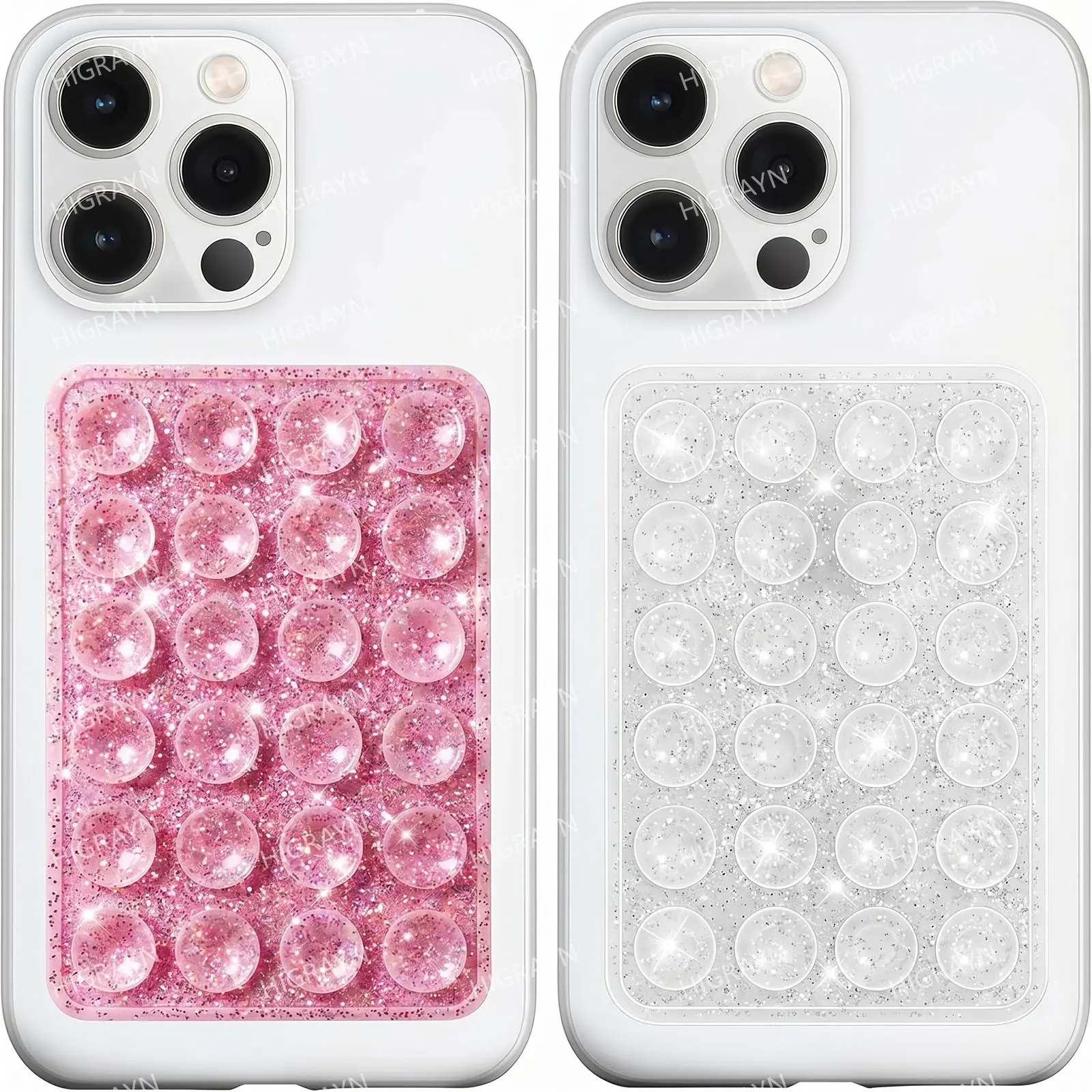 [Glitter Silicone] 2Pack  Durable Grip Suction Phone Case Mount, Non Slip Smartphone Suction Cup, Hands-Free Phone Accessories Holder for Selfies and Videos, Silicone Adhesive Stand Sticky for Cell Phone with 24 Independent Suction Cups Cellphone