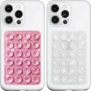 [Glitter Silicone] 2Pack  Durable Suction Phone Case Mount, Non Slip Suction Cup, Hands-Free Phone Accessories Holder for Selfies and Videos, Silicone Adhesive Stand Sticky for Cell Phone with 24 Independent Suction Cups Cellphone