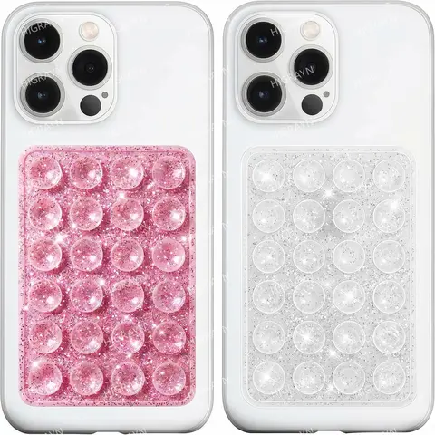 Glitter Silicone 2Pack, Cell Phone Holders, Durable Grip Suction Phone Case Mount, Non Slip Smartphone Suction Cup, Hands-Free Holder for Selfies and Videos, Silicone Adhesive Stand Sticky for Cell Phone with 24 Independent Suction Cups