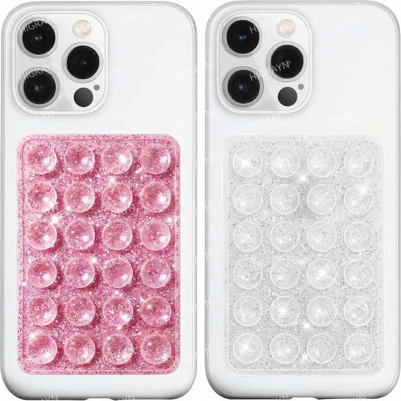 Glitter Silicone 2Pack, Cell Phone Holders, Durable Grip Suction Phone Case Mount, Non Slip Smartphone Suction Cup, Hands-Free Holder for Selfies and Videos, Silicone Adhesive Stand Sticky for Cell Phone with 24 Independent Suction Cups
