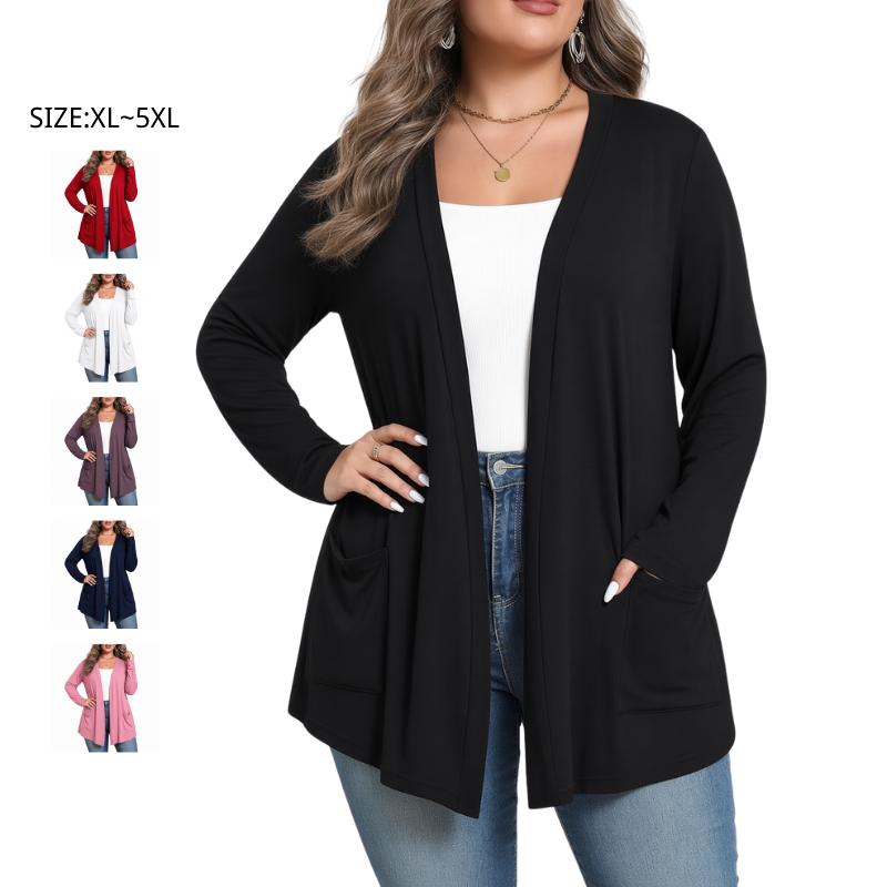 Women's Plus Size Kimono Cardigan, Lightweight Open Front Knitwear in Soft Stretchy Fabric with Long Sleeves and Pockets, Breathable, Casual, Cardigan For women Fit Curvy Everyday Everyday