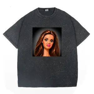 Acid Washed Cotton T-Shirt with Rolling Eyes Barbie Print Drop Shoulder Design for Vintage Streetwear Unisex Baggy Hip Hop Style, Y2K Gothic Graphic Tee For Daily Wear, Hot Meme Theme T-shirt, 2000s cute clothes, vintage clothing, oversized tshirt women