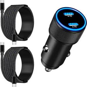[Certified] Phone 16 Car Charger,  90W Dual PD USB C Power Cigarette Lighter Car Carplay Fast Charger with 2Pack Type C Braided Cable for Phone 16 Pro/15/Galaxy S25/S24/Pixel/iPad