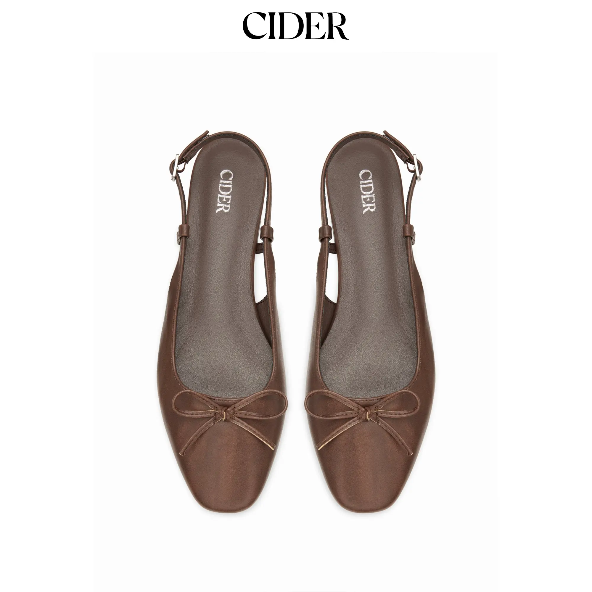 Cider Women's Bowknot Slingback Flats, Faux Leather, Square Toe, Rubber Sole