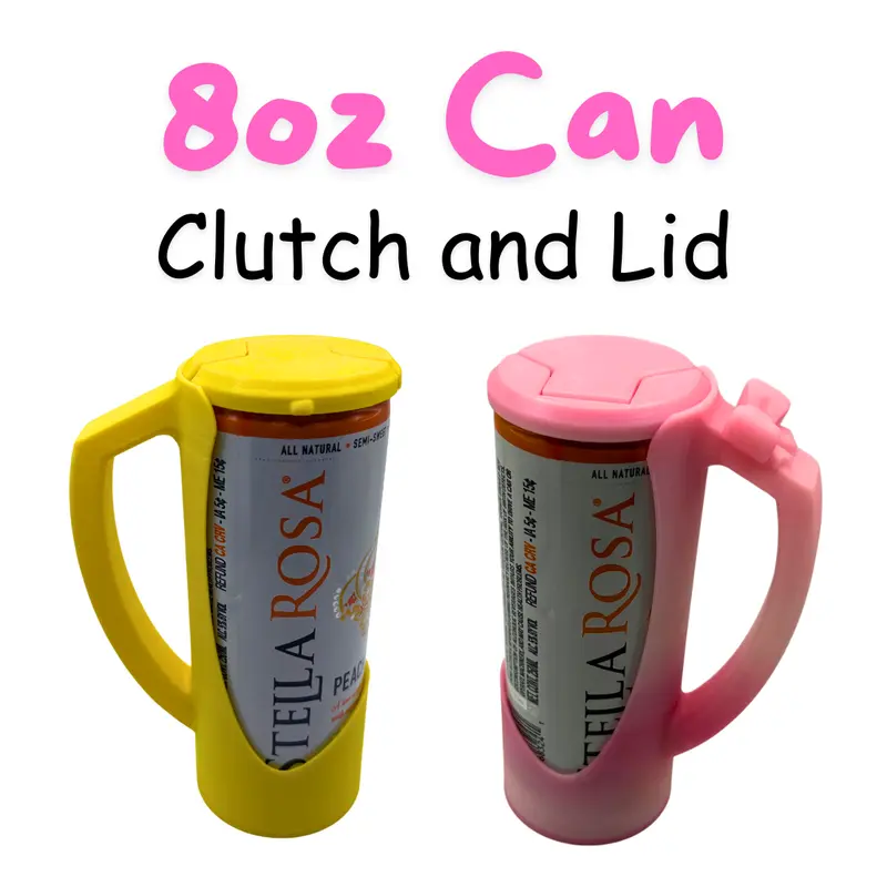 8oz Plastic 3D Printed Can Clutch Cup Holder - Tumbler Accessories, Combo Holder and Can Lid, Bug/Dust Guard, Sturdy Cold Beverage Accessory with Handle Included, Bow Option, Hand Washable, Cost-Effective Choice, Daily Use Kitchen Item