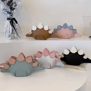Dinosaur Shaped Crossbody Bag, Cartoon Faux Leather Shoulder Bag & Colorful Plush Animal Wallet