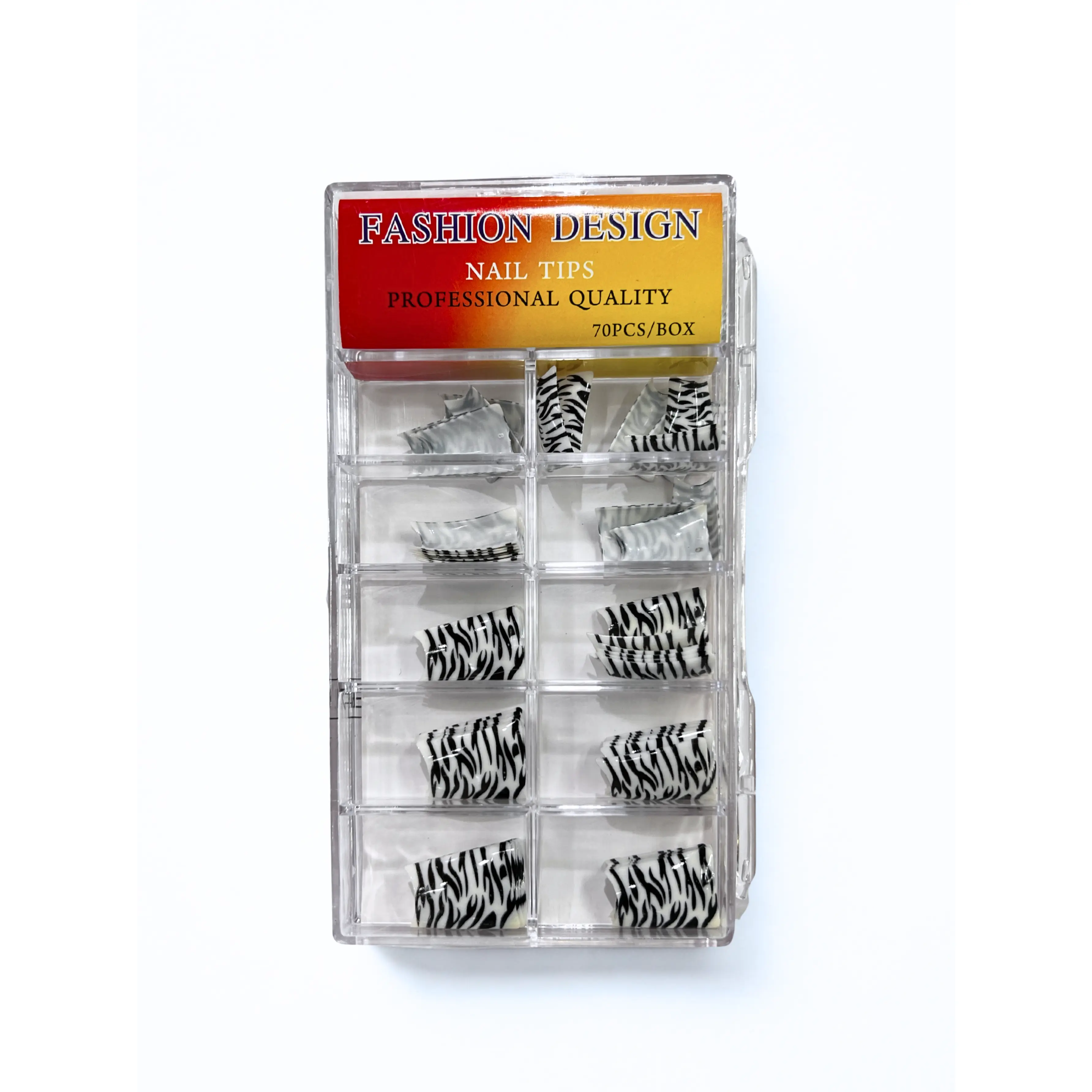 Fashion Design Nail Tips 70pc - Black + White Zebra (Duck Tips)