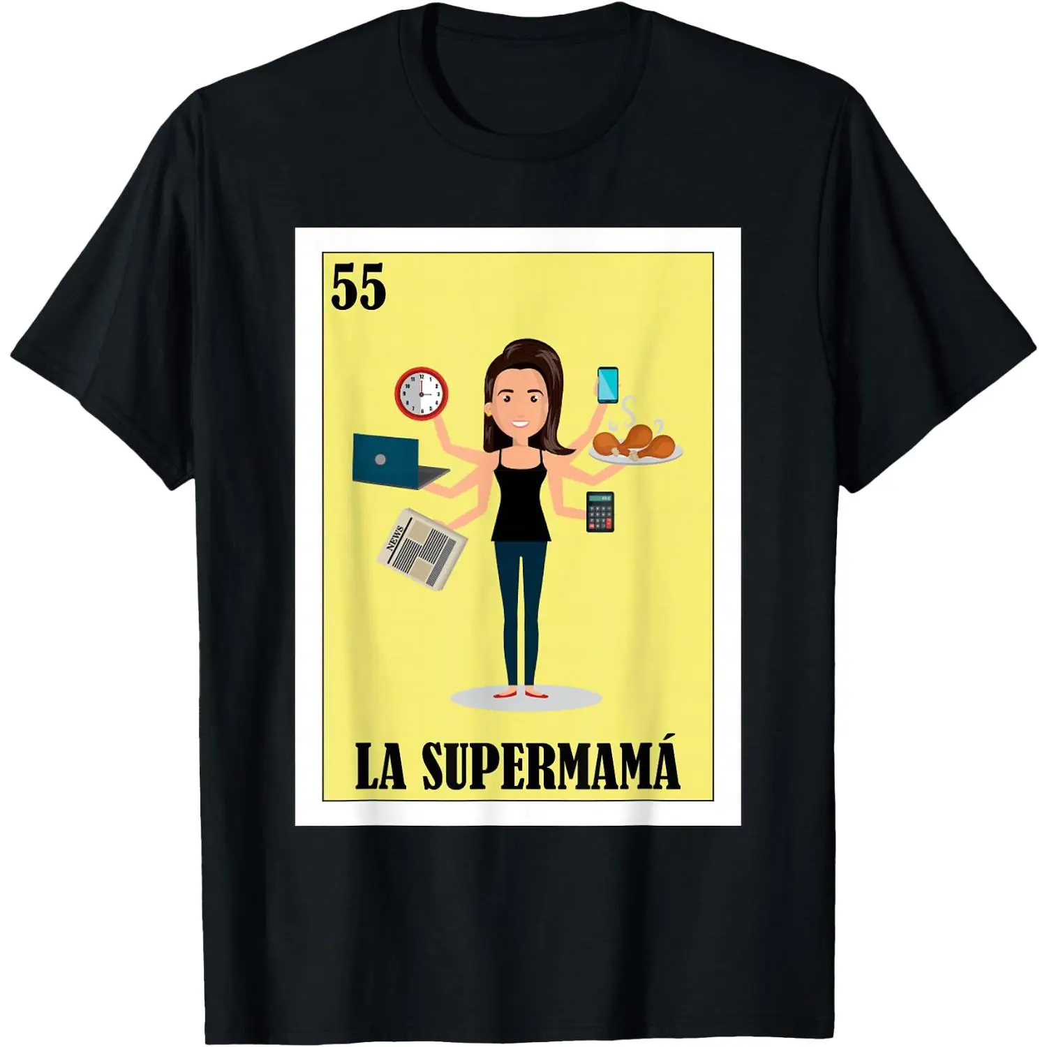 Men's Graphic Print Streetwear T-Shirt, Retro Bohemian La Supermama Design, Stripe-Accented Menswear Short-Sleeve Round Neck Fitted Top