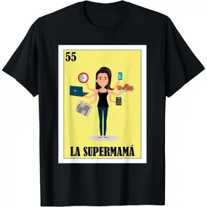 Men's La Supermama Graphic T-Shirt, Retro Bohemian Style Crewneck Top, Casual Fitted Tee with Funny Mexican Mom Design