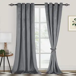 Two Panel Velvet Curtains for Bedroom in Grey/Dark Grey- Super Soft Thick Room Darkening Grommet Window Curtain Panels for Living Room/Office with Tiebacks