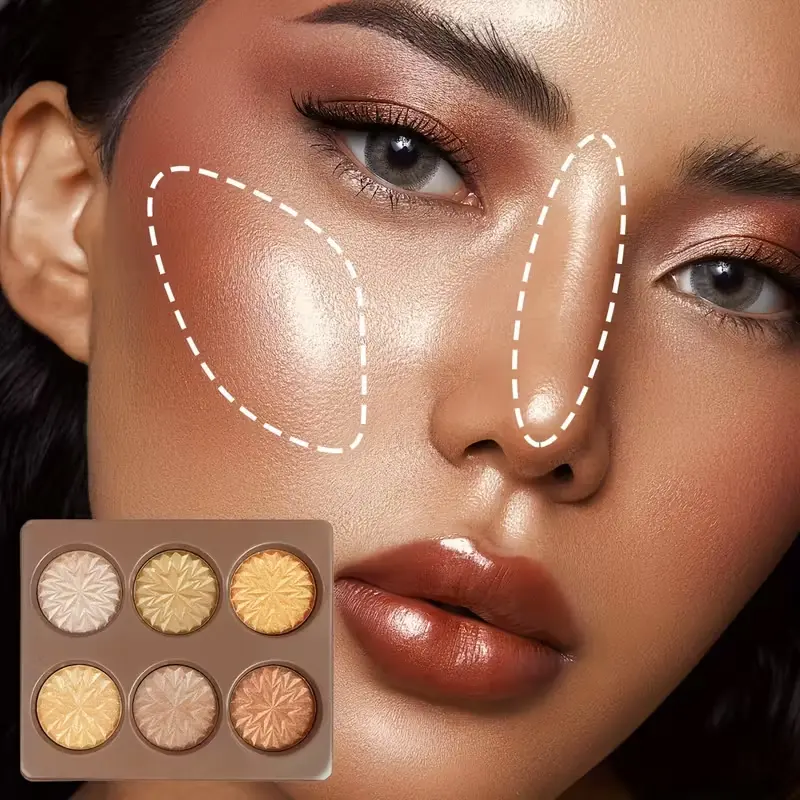 Soft Glow 3D Highlight and Bronzer Palette, a Versatile 6-Shade Fine Shimmer Powder for a Flawless, Radiant Complexion on Dark Skin Tones, Versatile Bronzer Makeup