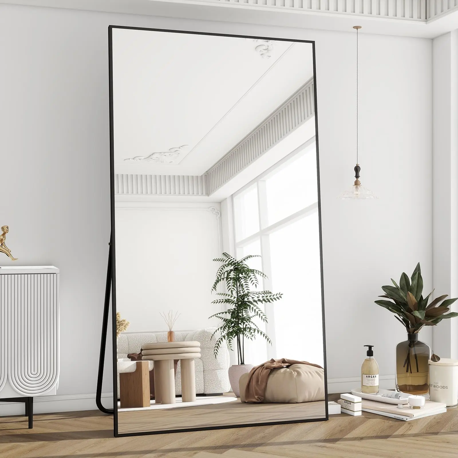 71"x26" Black Arched Modern Full-Body Mirror with Thin Aluminium Alloy Frame - Multi-Mounting Indoor Furniture: Standing, Hanging, Leaning for Bedroom Decor, Entryway Decor, Wall Use, Room Decorations