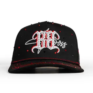 Hat BB Black Red Roses Crystals edition