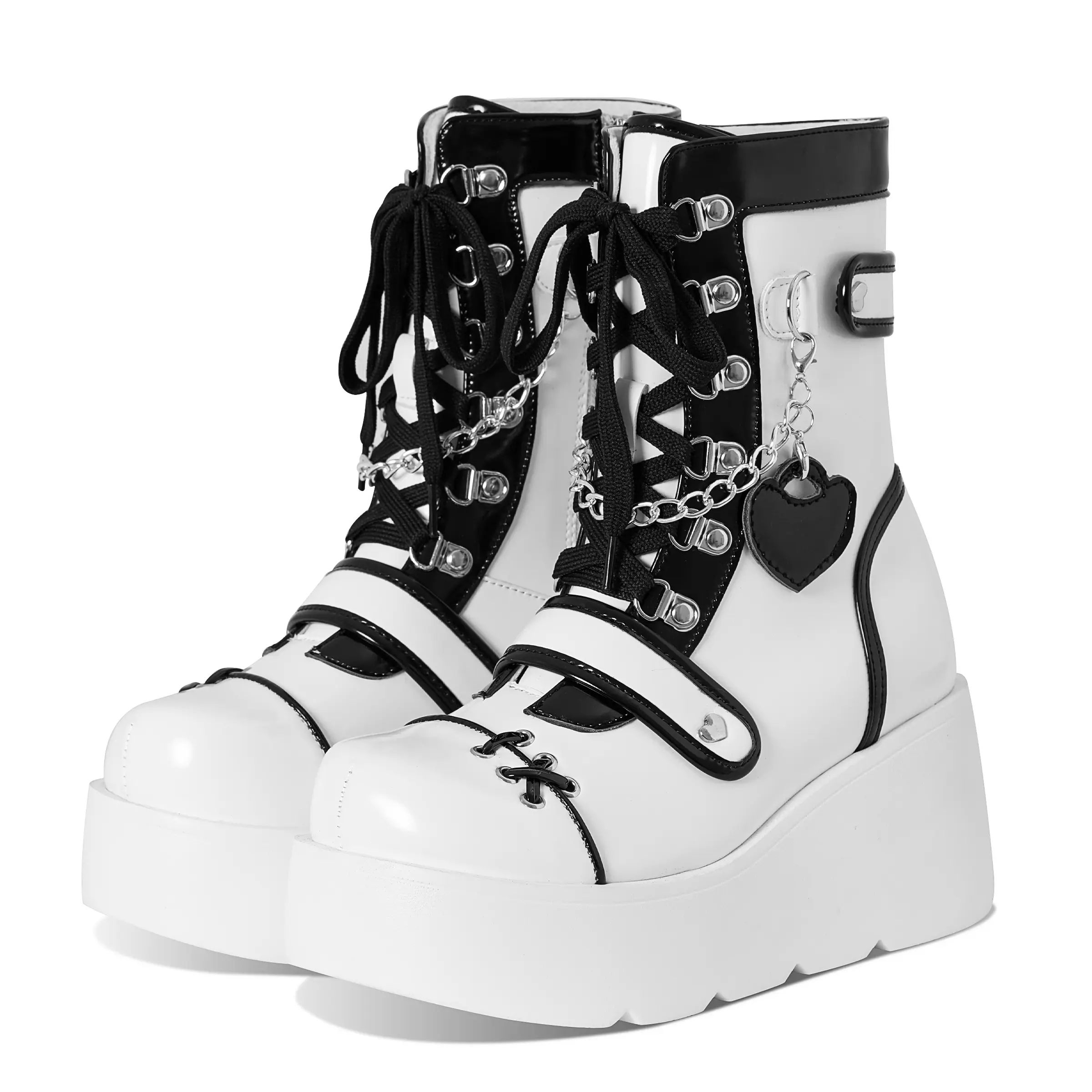 Women's Y2K Women Combat Boots Gothic Chunky Wedges Heel Lace Up