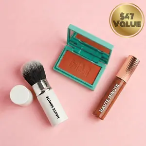 Face Trio Makeup Bundle | Travel Size Concealer, Pressed Powder & Retractable Powder Brush – Vegan Clean