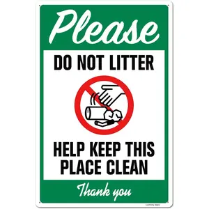 Aluminum Sign, Please Do Not Litter Yard Sign, Help Keep This Place Clean Sign, 8x12 Inch