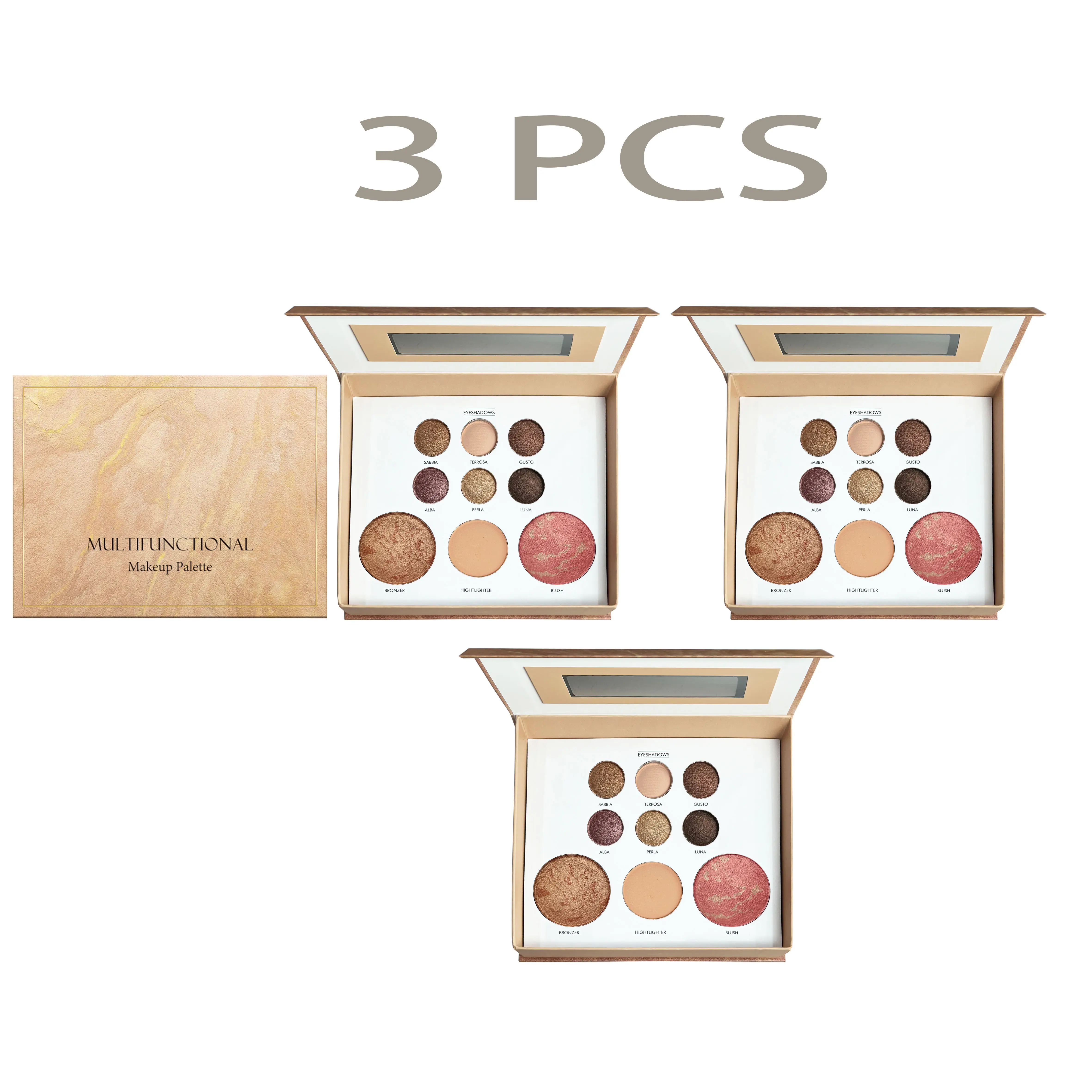 3pcs Multi-Use Full Face Cosmetic Set, Creative Makeup Palette Eyeshadow with Color Gradient Eyeshadow, Contour, Blush & Highlighter, Easy Portability for Beginners & Experts