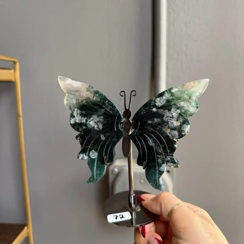 Moss Agate Butterfly - Sapphire & Sage - Crystal High-Quality Jade Green Design Healing & Grounding Energy Decorative Item
