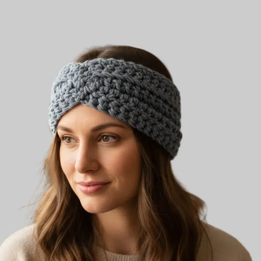 Handmade Crochet Headband for Women, Chunky Knit Ear Warmer for Cold Weather, Soft Yarn Fashion Accessory, 4.5" Wide Perfect Fit, Artisan Quality, 22-Inch Circumference, 4.5-Inch Width, Circular Band, 4.5 Inches