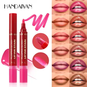 Double-Ended Lipstick Liquid Watercolor Lip Gloss Handaiyan Moisturizing Easy Application Lip Color, Long-Lasting Hydrating Makeup