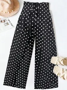 Women's Vintage Polka Dot High Waist Elastic Wide Leg Pants Comfortable Casual Nine-Quarter Length Elegant Versatile Ladies' Fashion