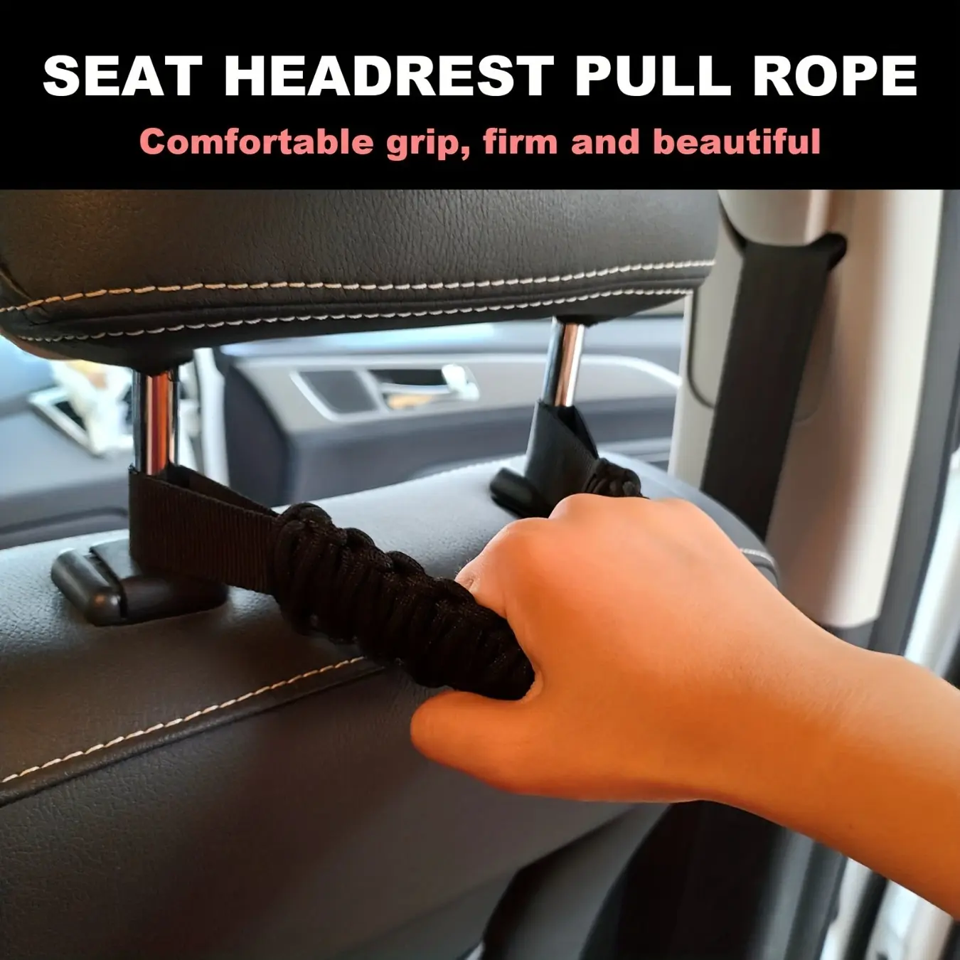 Three-piece headrest armrest set, front and rear seat back roller handles set for cars, headrest-mounted armrest, universal accessory for heavy-duty vehicle interiors (black)
