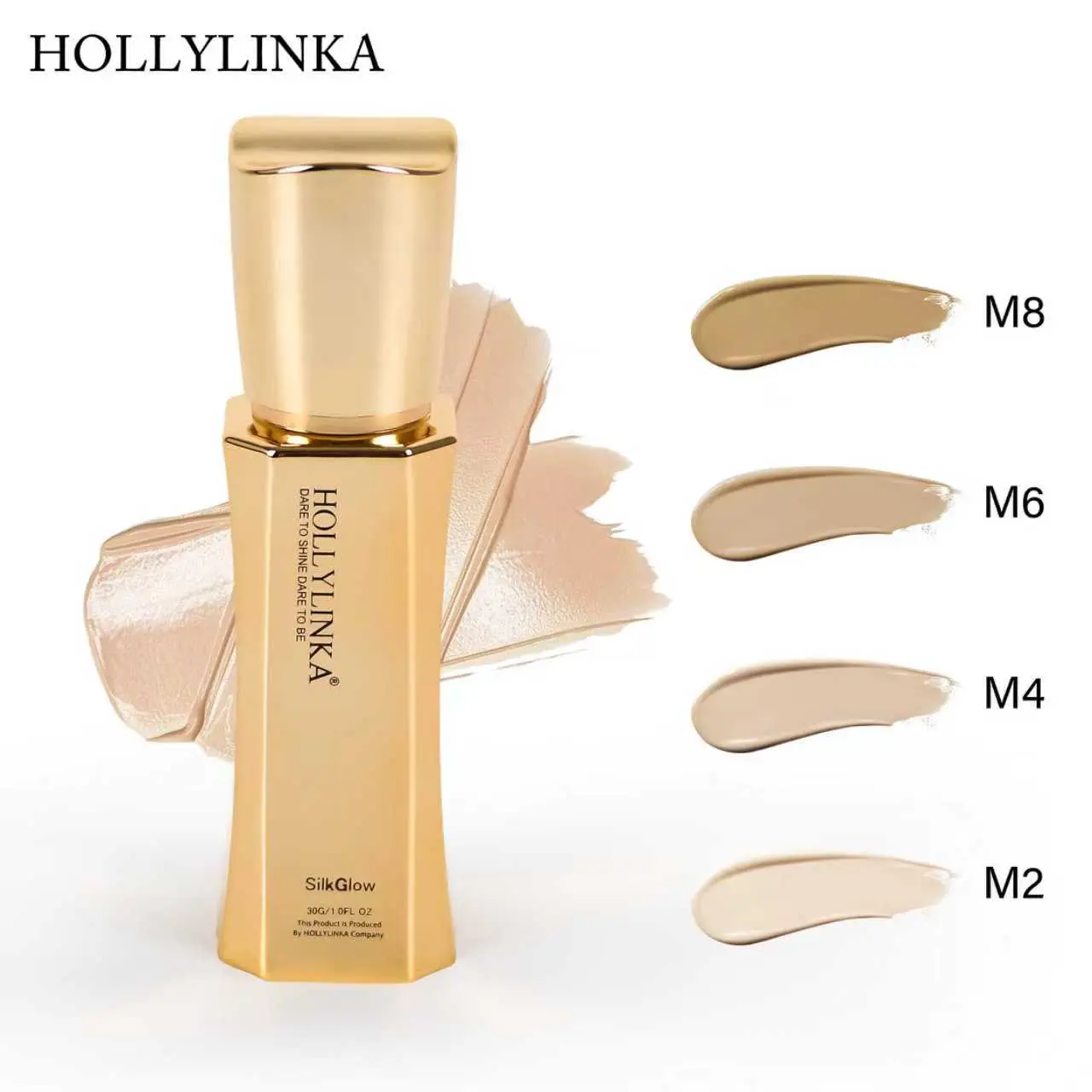 HOLLYLINKA Skin Liquid Foundation SilkGlow 24h Matte Oil Control Plate - Ivory & Natural Shades for Fairer & Naturally Yellowish Skin Tones