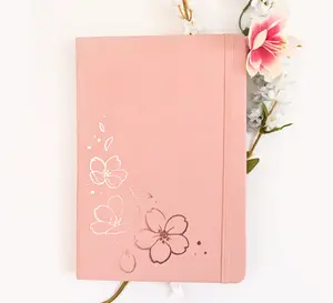 Cherry Blossom Rose Gold PU Leather Journal | Pink Lined A5 Notebook 5.5x8 Inches
