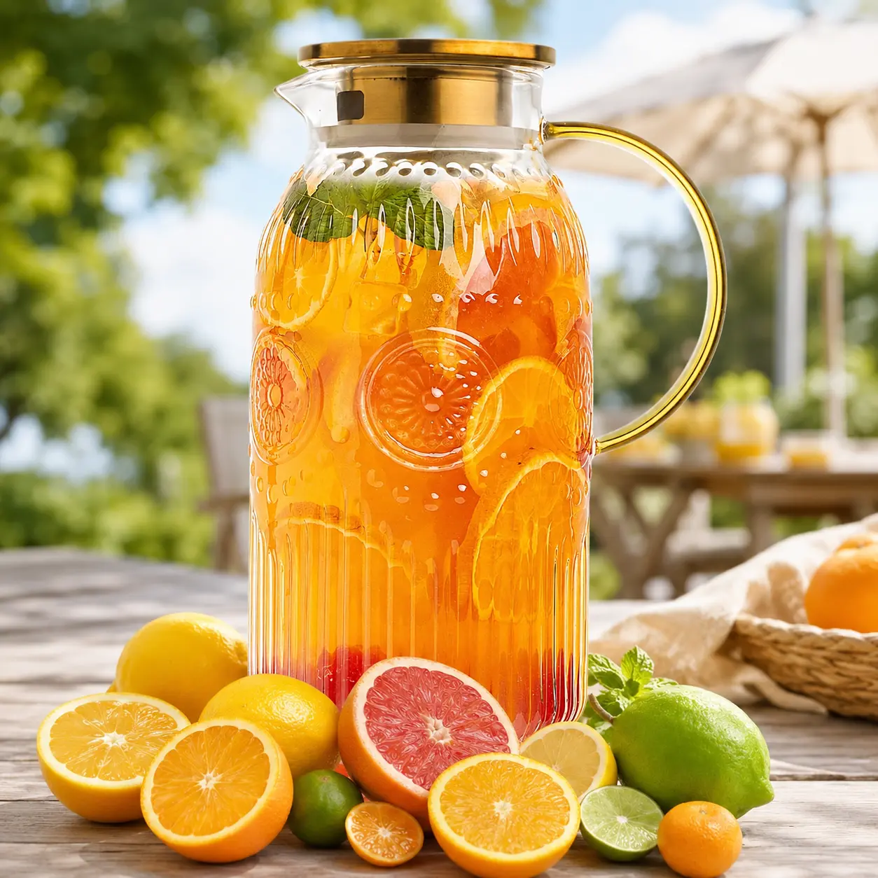 Vintage Glass Pitcher with Lid 68 oz 2 Liter Heat Resistant Carafe for Cold Brew Coffee Lemonade Iced Tea Beverage Drinkware, Home, Serving