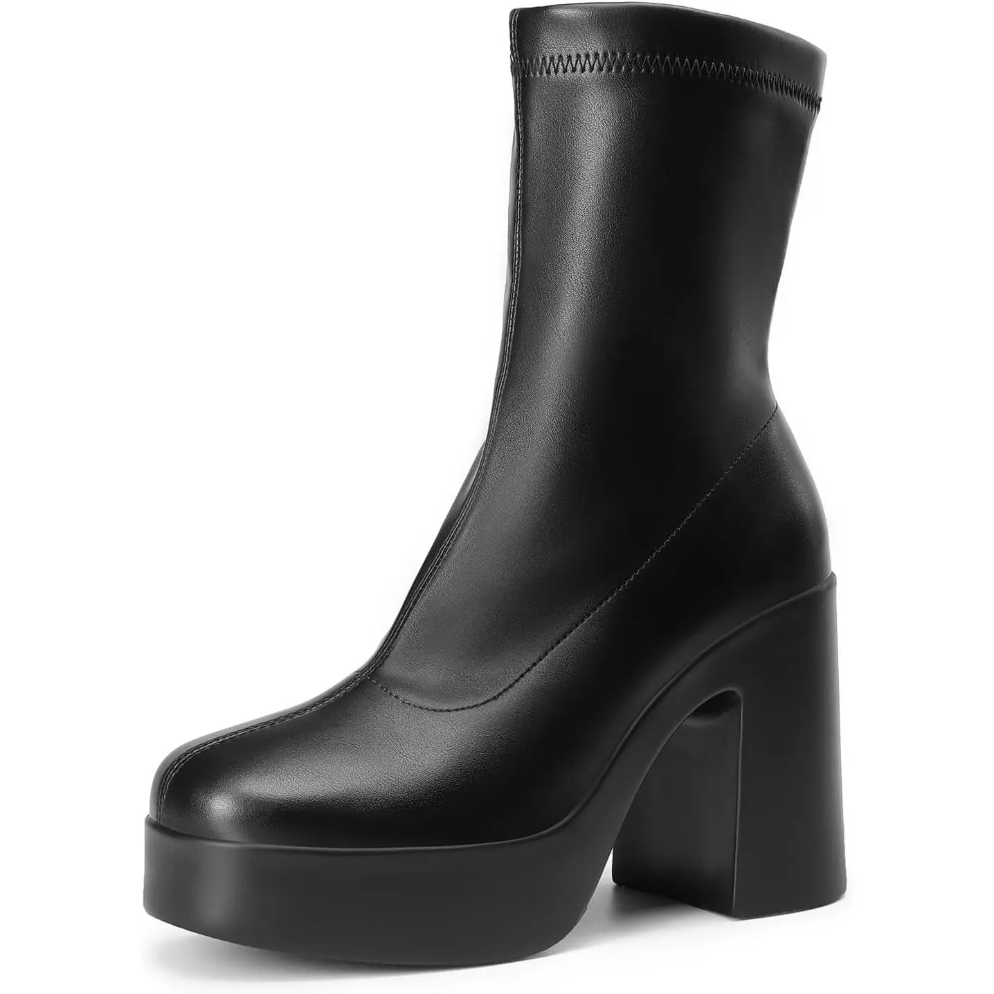 Women's Platform Gogo Ankle Boots High Chunky Block Heel Square Toe Booties Shoes