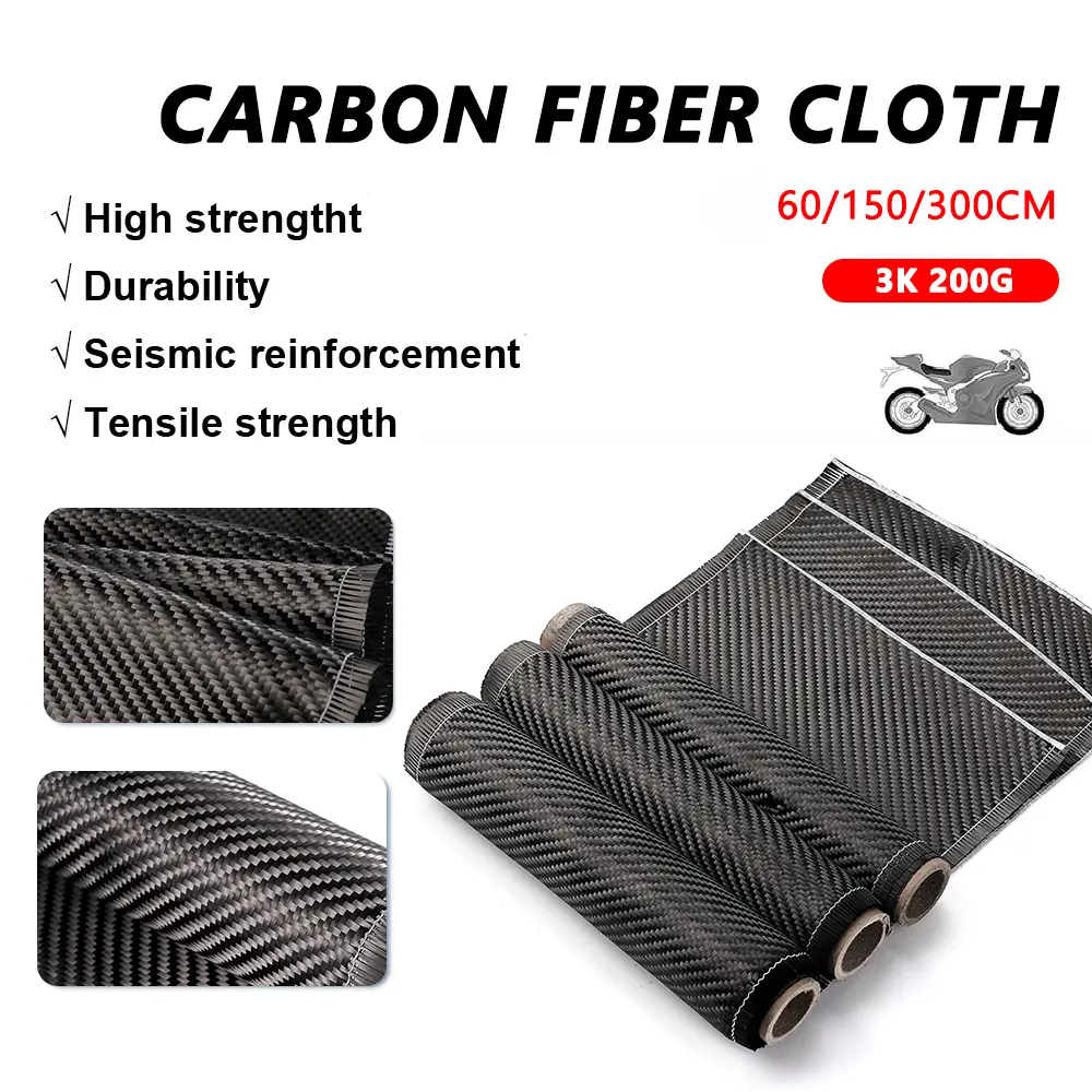 3K 200gsm 0.2mmThickness 150/300cm Carbon Fiber Cloth Plain Carbon Fabric For Commercial Car Part Sport Equipment