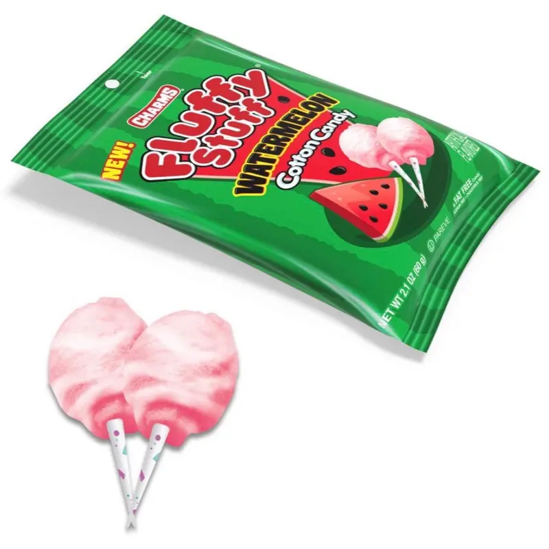 Charms Fluffy Stuff Watermelon Cotton Candy 2.1 oz Bag – Fat Free, Sodium Free, Watermelon Flavor